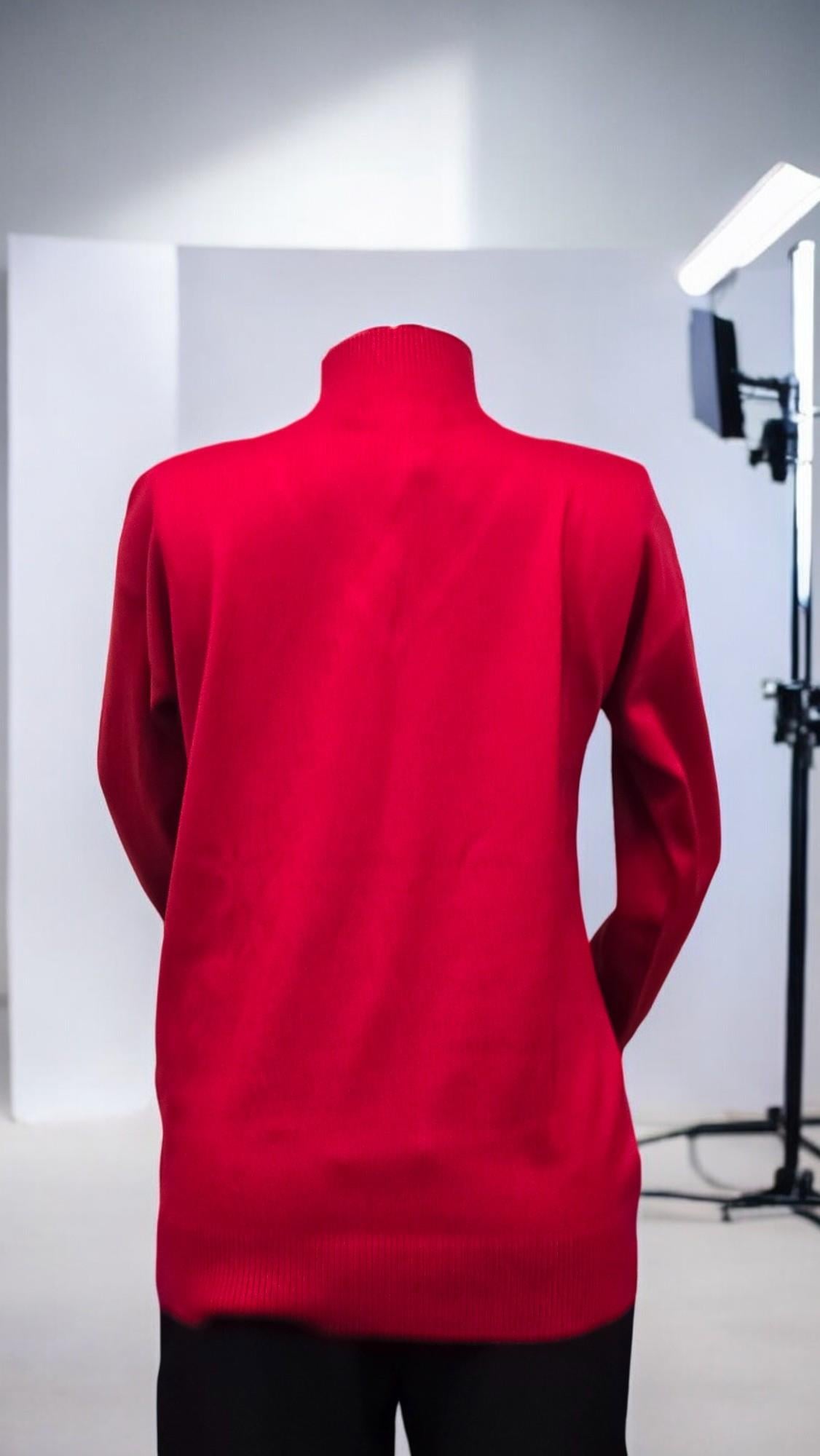 ON FASHION YAKASI ÇAPRAZ DETAYLI KAZAK - KIRMIZI