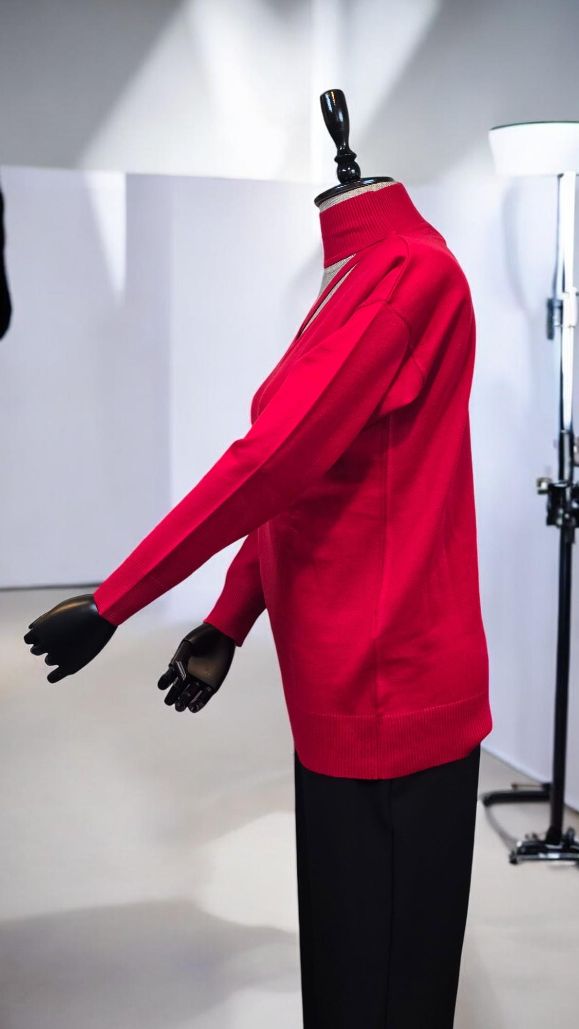 ON FASHION YAKASI ÇAPRAZ DETAYLI KAZAK - KIRMIZI