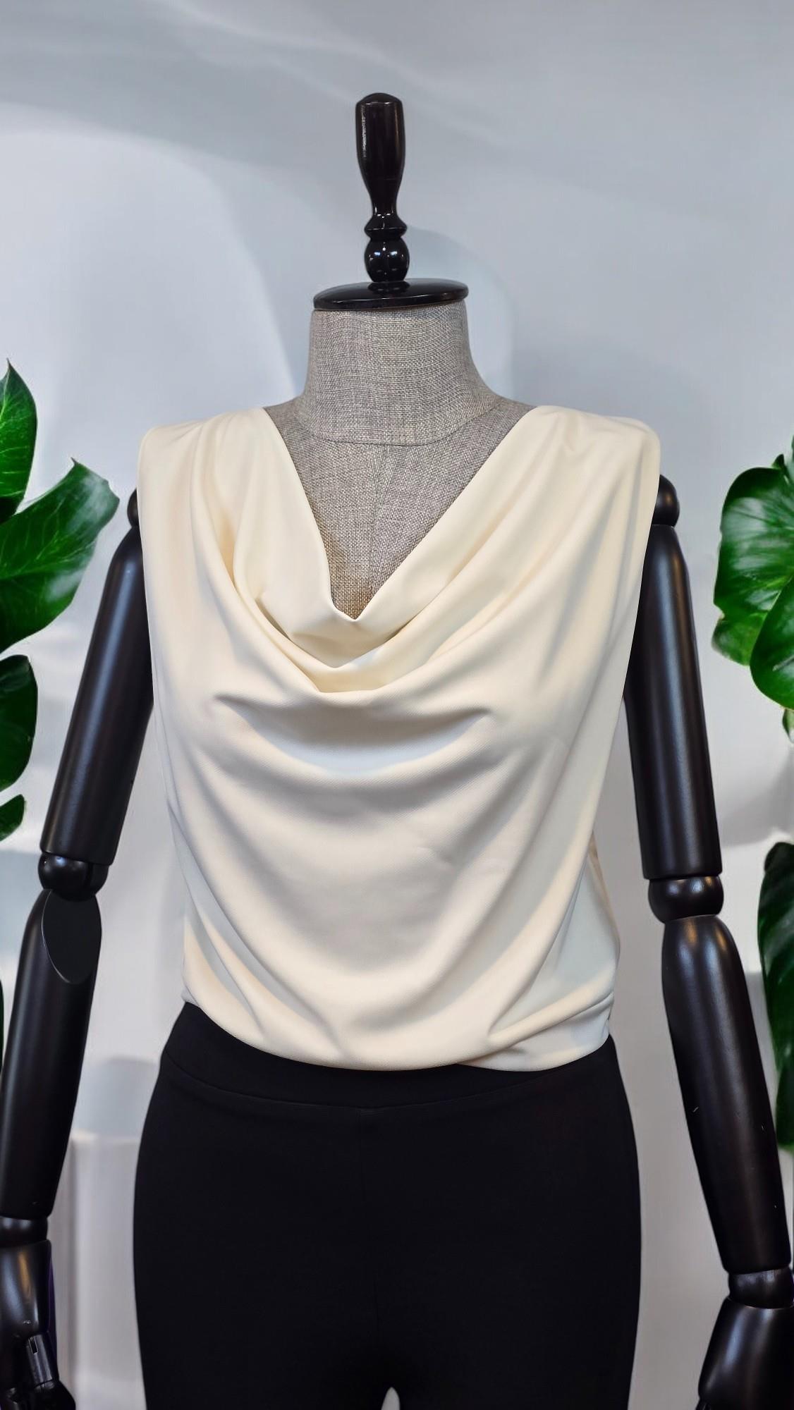 ON FASHION Yanı Fermuarlı Degaje Yaka Kolsuz Bluz - Ekru