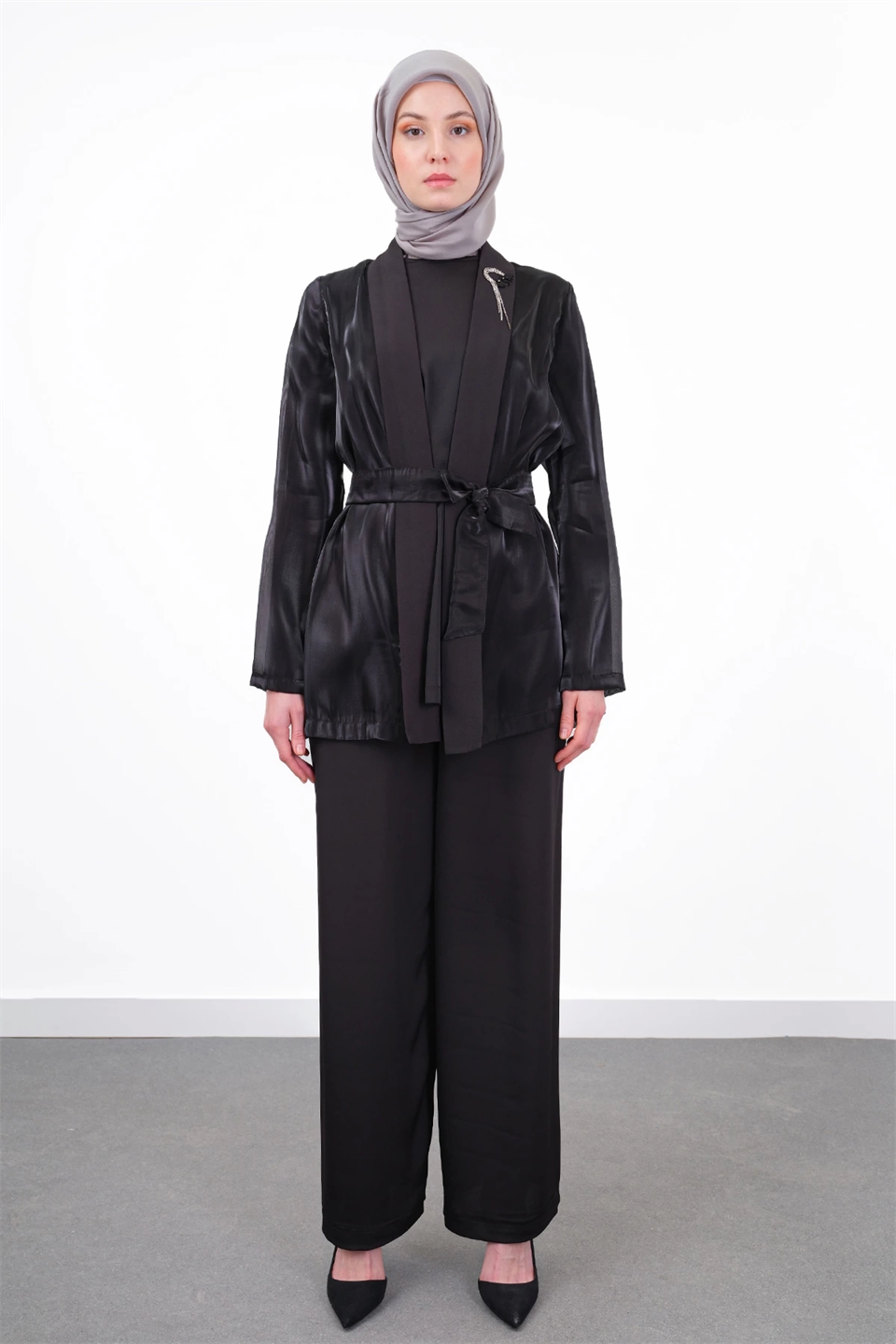 ORGANİZE & SATEN LUXURY ÜÇLÜ TAKIM - SİYAH
