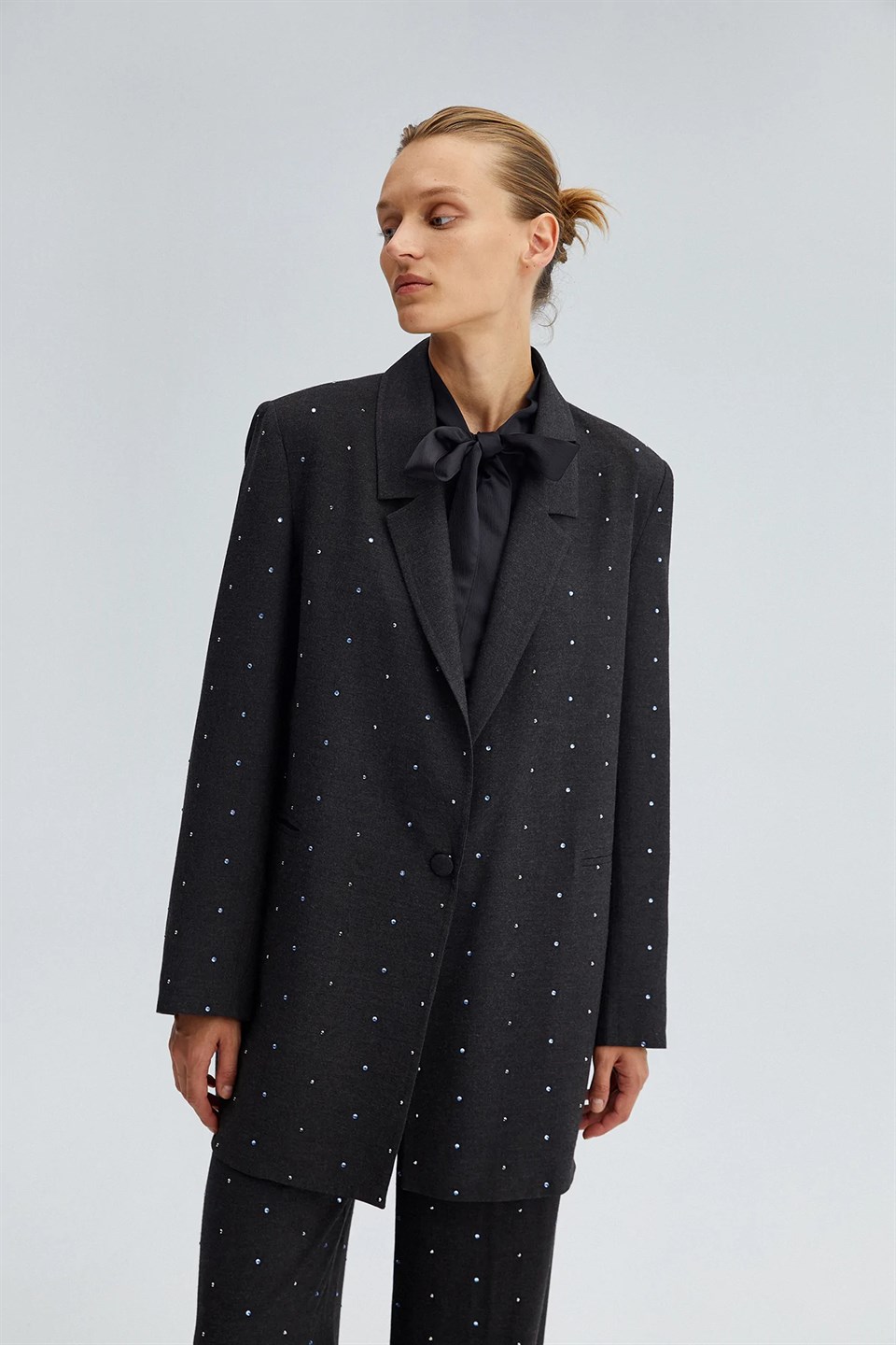 PARLAK TAŞLI BLAZER CEKET-ANTRASİT