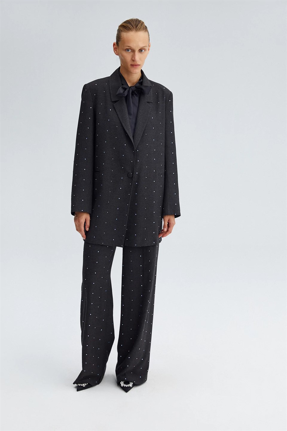 PARLAK TAŞLI BLAZER CEKET-ANTRASİT