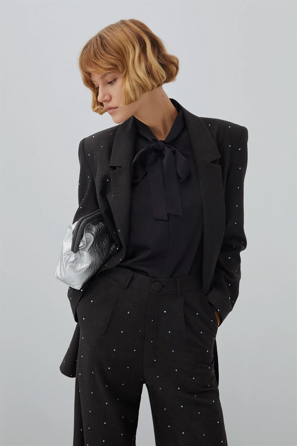 PARLAK TAŞLI BLAZER CEKET-ANTRASİT