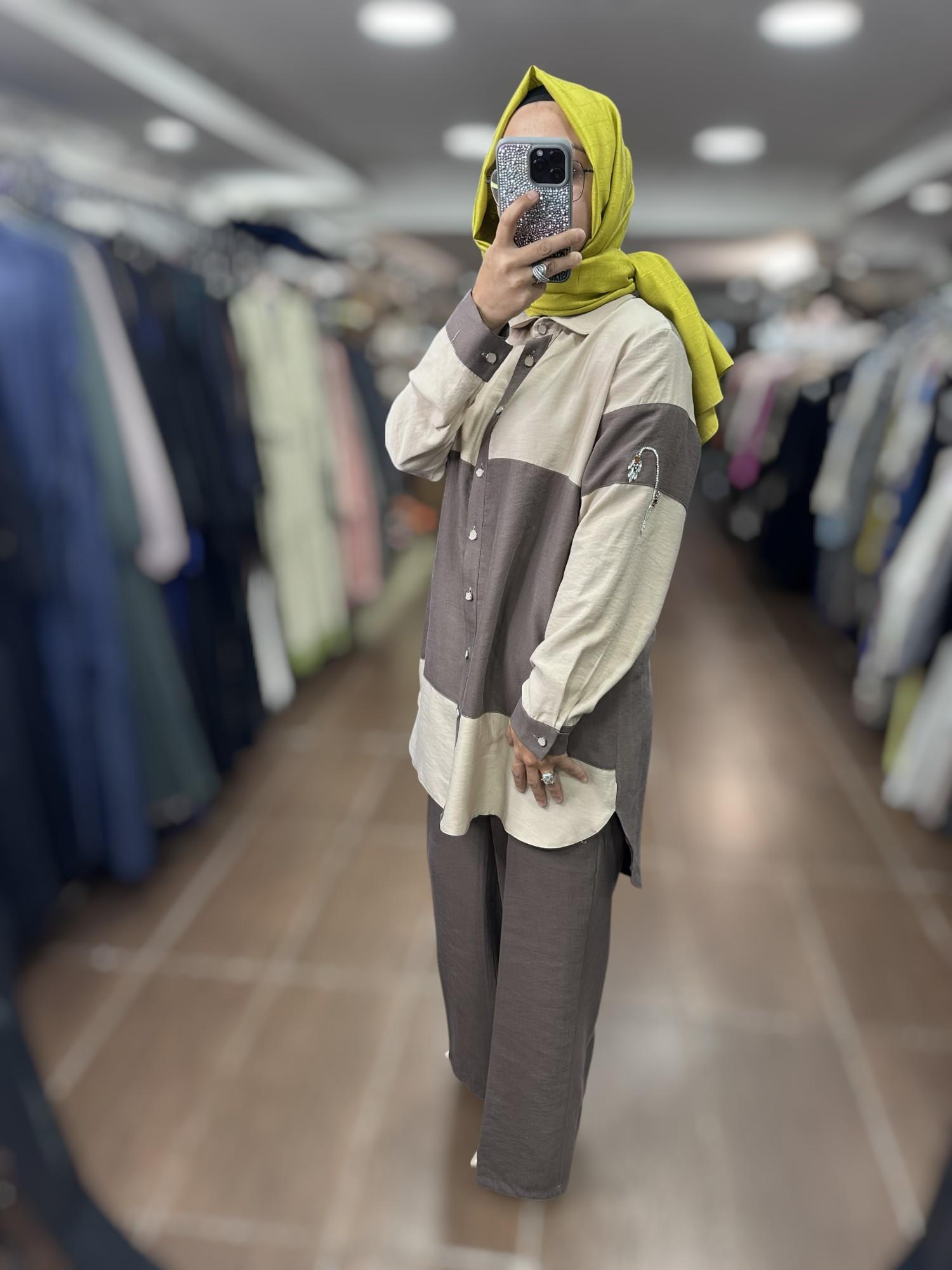 PUREVA TENCEL TUNİK PANTOLON TAKIM - BEJ/ÇİKOLATA
