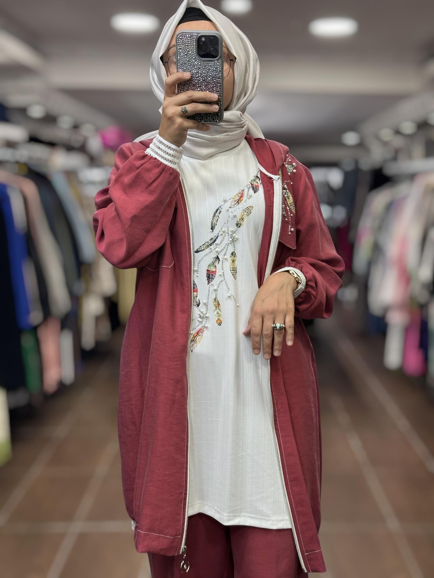 PUREVATENCEL KAP & COTON PANTOLON & PENYE İÇLİK - ÜÇLÜ TAKIM - Bordo
