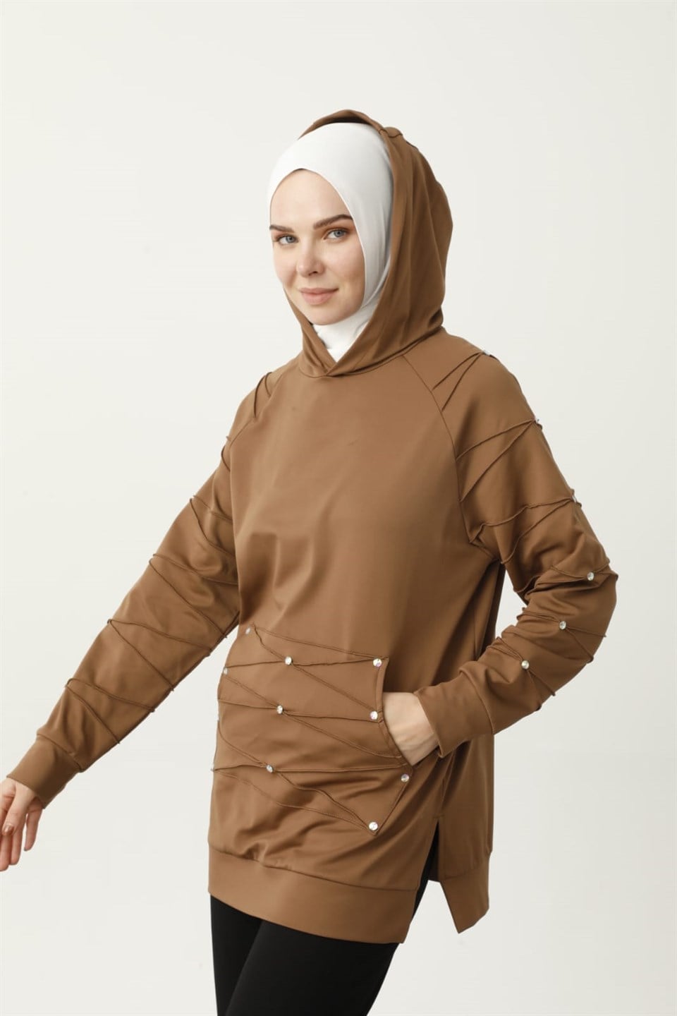 TAŞLI SPOR SWEAT - CAMEL