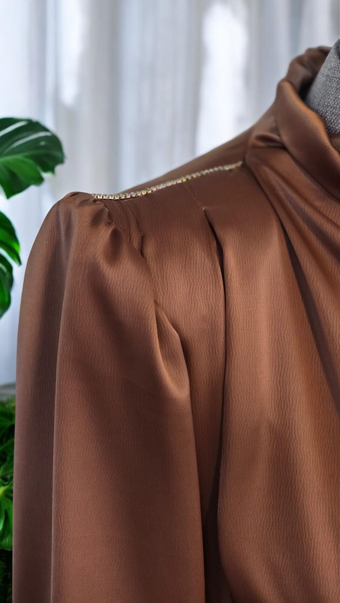ZARA SATEN ELBİSE - KAHVE