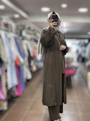 25YGSTKM7329/Ghisa İpek Cupro Üçlü Takım - KAHVE