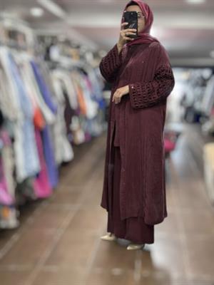 25YGSTKM7329/Ghisa İpek Cupro Üçlü Takım - Bordo