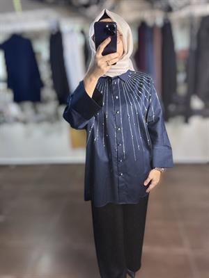 25YGSTNK4848/Ghisa Gömlek Tunik - lacivert