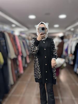 25YÖRHRK3095/Ghisa Hırka - Siyah Leopar
