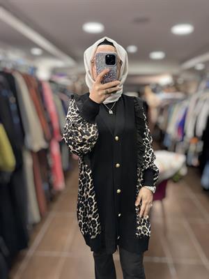 25YÖRHRK3095/Ghisa Hırka - Siyah Leopar