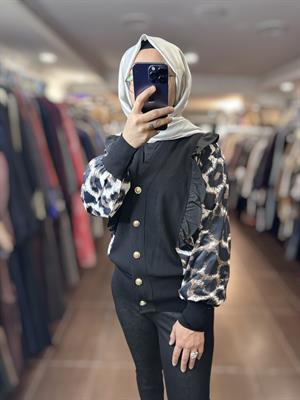 25YÖRHRK3096/Ghisa Hırka -bej leopar siyah