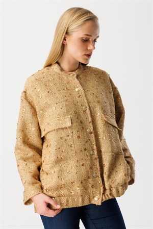 26KGSCKT3328/Ghisa Pul Payet Detaylı Bomber Ceket - Camel