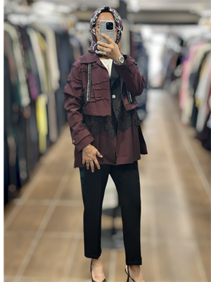 27W7603 DANTEL DETAYLI CEKET - BORDO