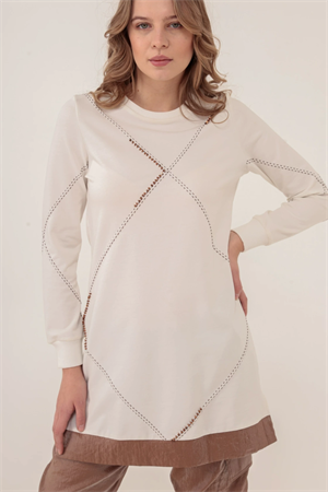 El İşi Süslemeli Sweat - Ekru