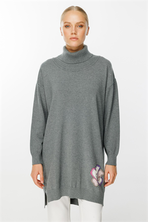 Ghisa Degaje Yaka Triko Tunik - Gri