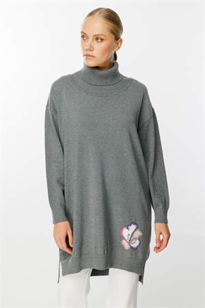 Ghisa Degaje Yaka Triko Tunik - Gri