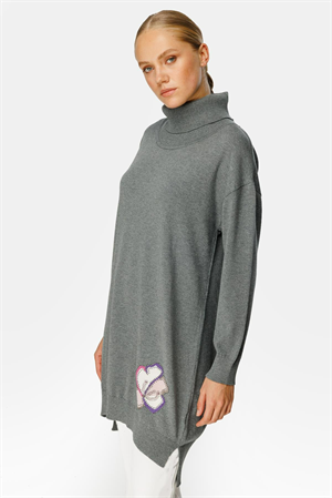 Ghisa Degaje Yaka Triko Tunik - Gri