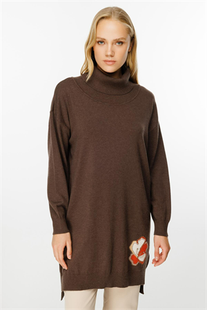 Ghisa Degaje Yaka Triko Tunik - Kahve