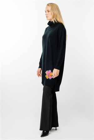 Ghisa Degaje Yaka Triko Tunik - Siyah