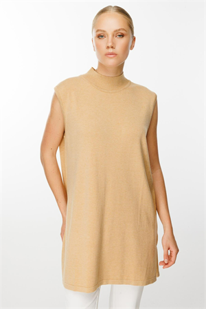 Ghisa Balıkçı Yaka Triko Tunik - Camel