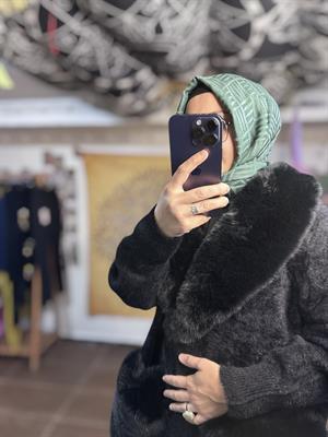 Ghisa Yaka ve Cep Kürk Detaylı Angora Kaban - Siyah