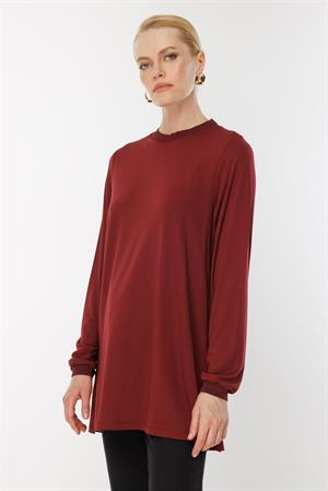 GSBASİC4829/Ghisa Uzun Kol Simli Tunik - bordo