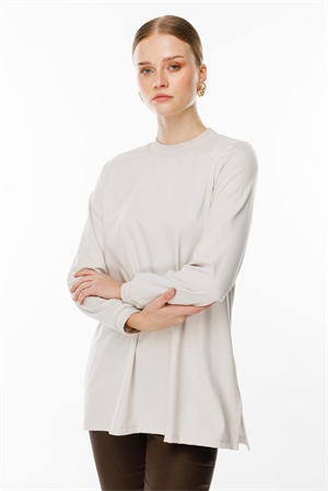 GSBASİC4829/Ghisa Uzun Kol Simli Tunik - Taş