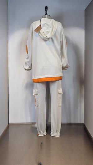 İKİ İPLİK SPOR KAPŞONLU 2 Lİ TAKIM EKRU/ORANJ