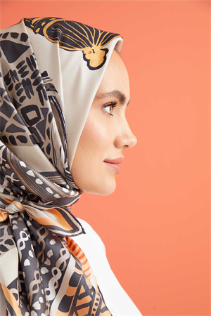 İmannoor 1001 Minare Bej Tivil İpek Eşarp 90x90