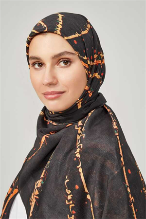 İmannoor Alev Koyu Gri İpek Eşarp 130x130