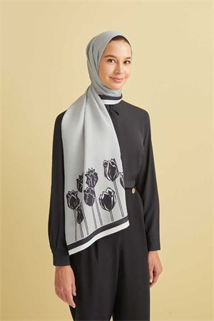 İmannoor Boğazın Laleleri Gri Floş Viskon Şal 70x200