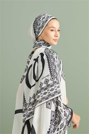 İmannoor Bordür Noor Beyaz Krep İpek Kaftan Şalı 70x210