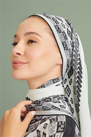 İmannoor Bordür Noor Beyaz Krep İpek Kaftan Şalı 70x210