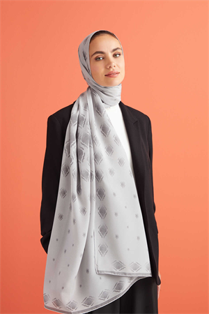 İmannoor Damlalar Gri Krep İpek Şal 80x210
