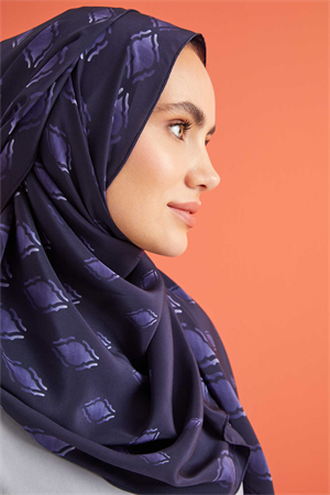 İmannoor Damlalar Lacivert Krep İpek Şal 80x210