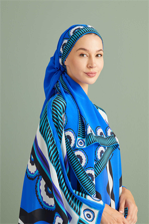 İmannoor Güneş Noor Saks Mavi Krep İpek Kaftan Şalı 70x210