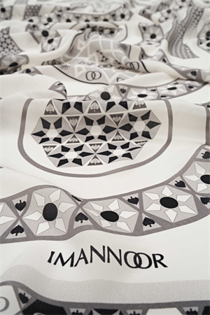 İmannoor Labirent Beyaz Krep İpek Şal 80x210