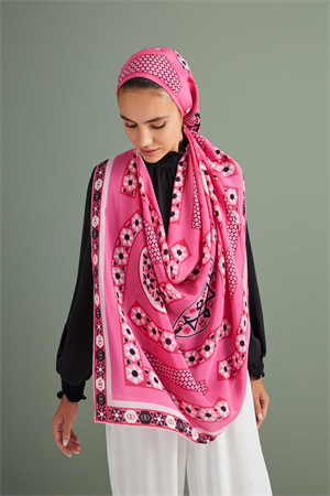 İmannoor Labirent Pembe Krep İpek Şal 80x210