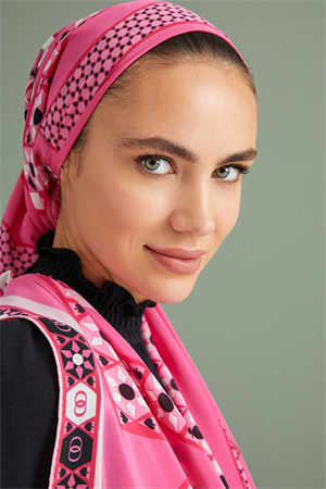 İmannoor Labirent Pembe Krep İpek Şal 80x210