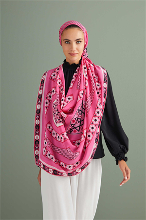 İmannoor Labirent Pembe Krep İpek Şal 80x210