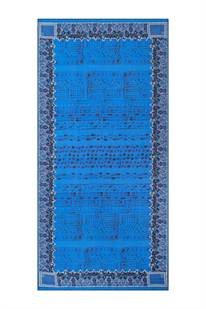 İmannoor Mozaik Revak Mavi Şifon İpek Şal 100x200