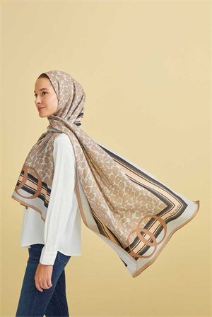 İmannoor Noor Logo Gri Leopar Floş Viskon Şal 70x200