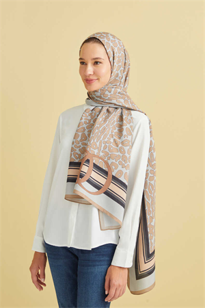 İmannoor Noor Logo Gri Leopar Floş Viskon Şal 70x200