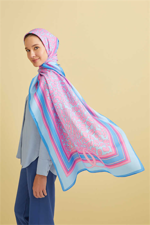 İmannoor Noor Logo Mavi Leopar Floş Viskon Şal 70x200