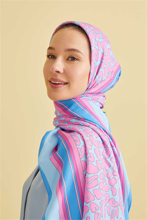 İmannoor Noor Logo Mavi Leopar Floş Viskon Şal 70x200