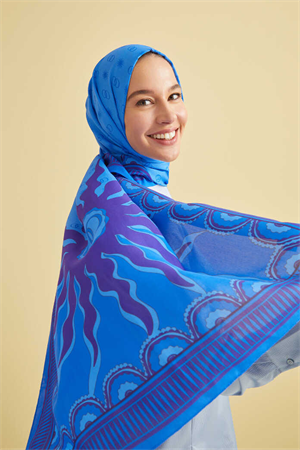 İmannoor Yıldız Saks Mavi Floş Viskon Şal 70x210