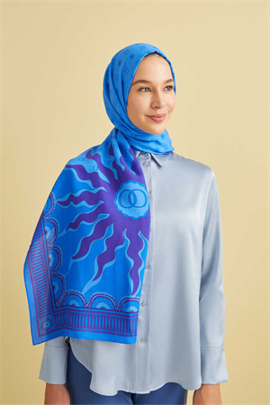 İmannoor Yıldız Saks Mavi Floş Viskon Şal 70x210