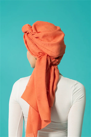 İmannoor Zincir Desen Orange İpek Şal 70x210